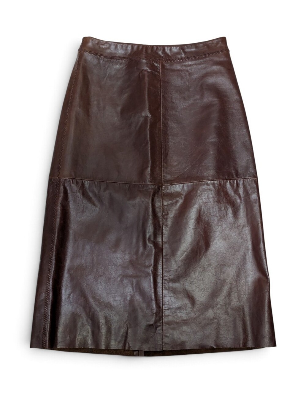 Gap Vtg Y2K Brown Leather Paneled Midi Skirt A Line Size 0, 26" Waist Lined
